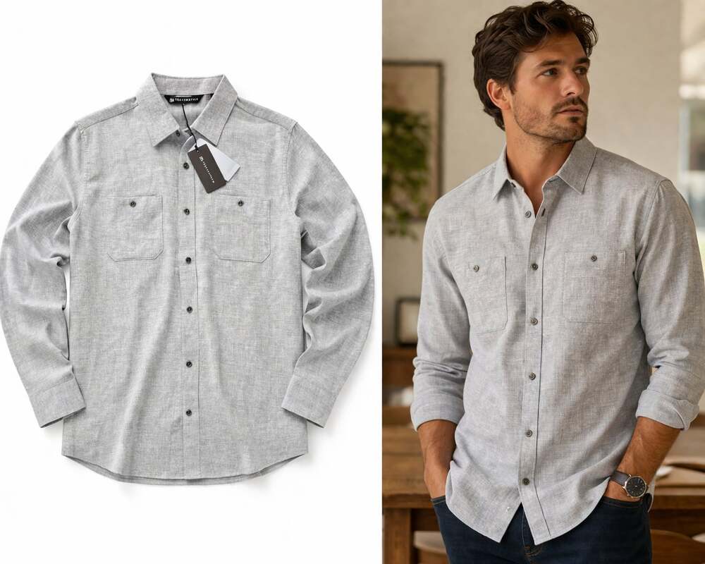 TravisMathew Cloud Flannel Long Sleeve Button-Up Shirt - Heather Gray - Men's Sm